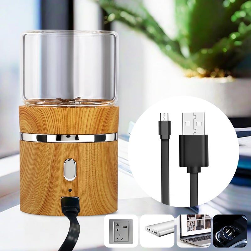 BKLFLY Electric Grinder Spice Crusher Rechargeable Mini Size 2" x 3.5" with 2PCS 1.7oz/50ml Glass Jars (NOT for nuts or beans), Wood Grain Pattern - Image 2